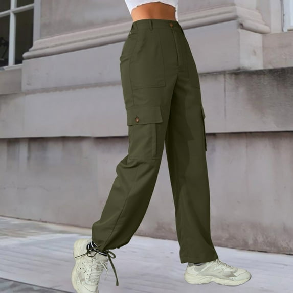 SNKSDGM Women's Plus Work Pants Women Black Short Dress Pants Women Tall Ankle Women High Waisted Cargo Pants Wide Leg Casual Pants 6 Pockets Trousers