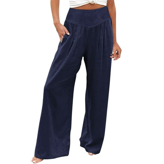 SNKSDGM Women's Plus Work Pants Women High Waisted Plus Size Women Linen Pants Womens Wide Leg Pants Casual High Waisted Palazzo Pants Baggy Beach Trousers with Pocket