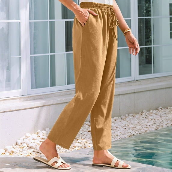 SNKSDGM Women's Plus Work Pants Women High Waisted Wide Leg Cargo Pants Women Tall Jeans Women's Pants Linen Casual Pants Casual Solid Color High Waist Elastic Pocket Pants L