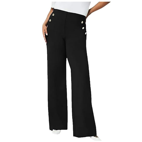 SNKSDGM Women's Plus Work Pants Women Long Skinny Wide Leg Sweatpants Women Tall 32 Inseam High Waist Wide Leg Yoga Pants Straight Leg Jeans Pants with Buttons.