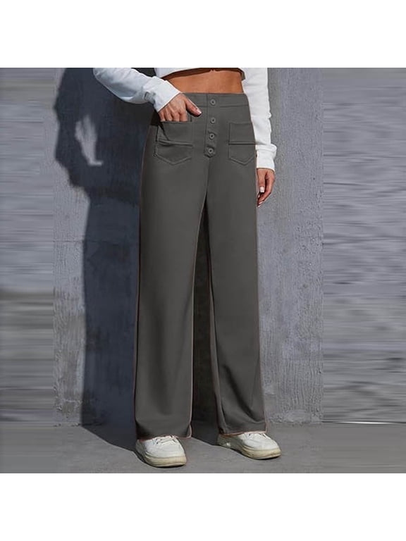 Women's Plus Work Pants Women Petite Length Pants for Women Petite Short Women's Work Pants High Elastic Waisted Trousers Straight Wide Leg Pants Button down Casual Trousers with Pockets