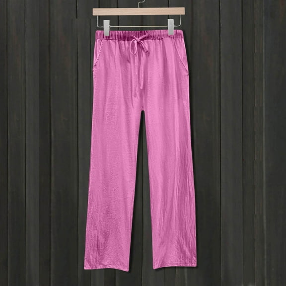 SNKSDGM Women's Plus Work Pants Women Petite Length Womens Summer Pants Womens Daily Elastic Waist Workout Trousers Solid Long Pants Loose Casual Pockets Trousers Xl