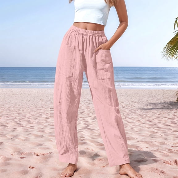 SNKSDGM Women's Plus Work Pants Women Plus Size Flare Cargo Pants Women Womens Casual Linen Pants Summer Lightweight High Waisted Elastic Pants Workout Trousers L