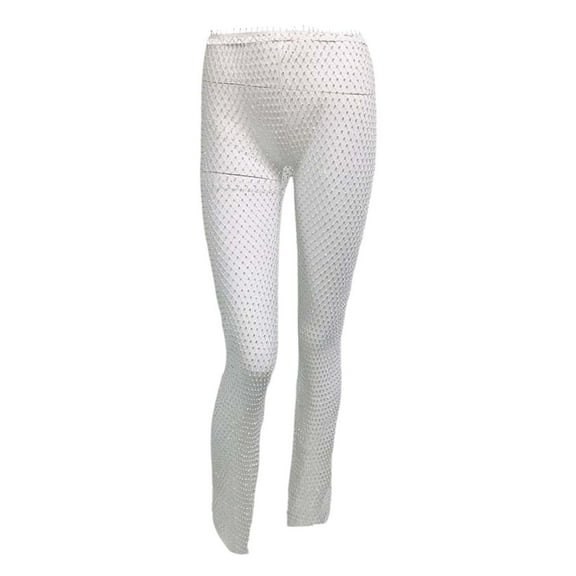 SNKSDGM Women's Plus Work Pants Women Plus Size Short Dress Pants Women Petite Short Length Women Floral Lace Sheer Mesh Pants Elastic High Waist See Through Flare Trouser Wide Leg Club Bottoms