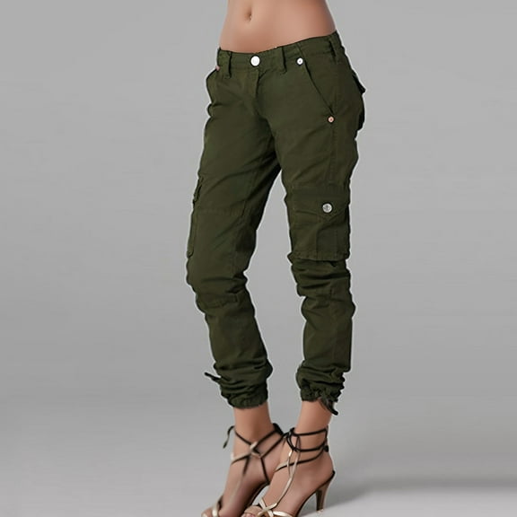 SNKSDGM Women's Plus Work Pants Women Stretch Straight Leg Women's Pants with Pockets Women's Casual Solid Color Zipper Pocket Design Casual Cargo Pants