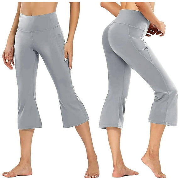 SNKSDGM Women's Plus Yoga Pants Women Petite Short High Waisted Leggings Plus Size White Women's Capri Trousers Wide Leg Casual Athletic Yoga Pants with Pockets Flare Leisure Trouser