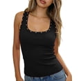 thumbnail image 1 of SNKSDGM Women's Studded Square Neck Tank Top, Ribbed Form-Fitting Sleeveless Cami Black L, 1 of 5