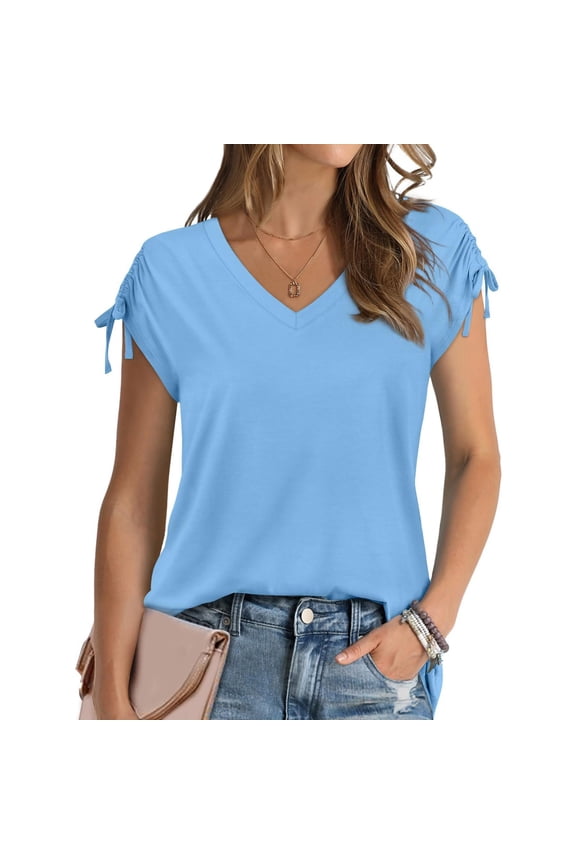 Women's Tops Short Sleeve Plus Size 2025 Spring and Summer New Border European and Clothing Hot Style Solid Color V Neck Short Sleeve Loose T Shirt for Women Shirts for Women Plus Size Sexy