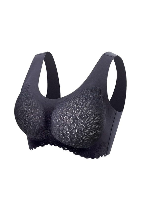 Women's Wireless Lace Seamless Bra, Latex Padded Comfort Bralette, Supportive Sleep & Everyday Bras Black XXL