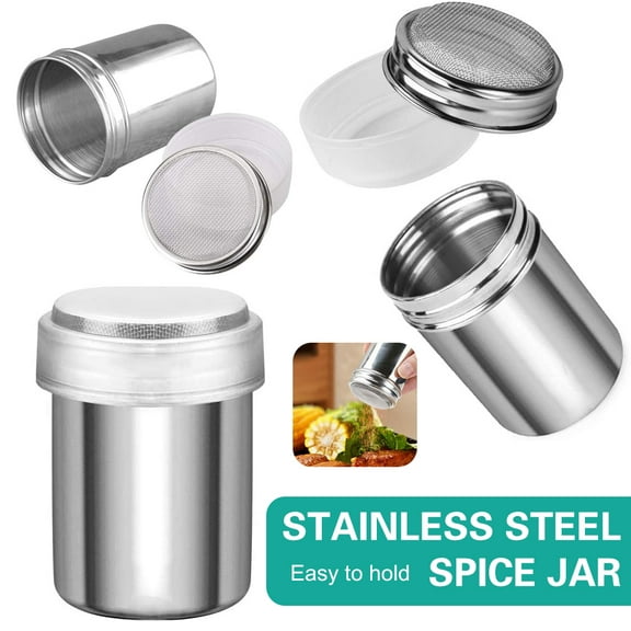 SNNROO 2Pcs Powder Sugar Shaker with Lid - Stainless Steel Fine Mesh Shaker Cinnamon Icing Sugar Powder Cocoa Flour Chocolate Coffee Sifter Sprinkler Dredgers for Coffee Cappuccino Latte