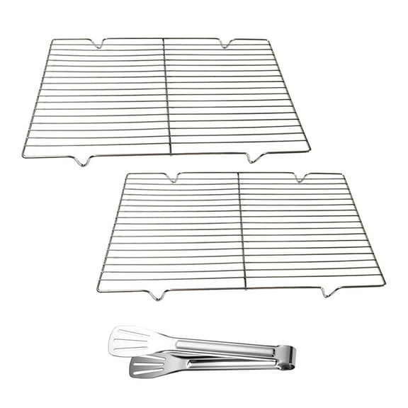 SNNROO 2Pcs Stainless Steel Racks,Oven Safe Grid Wire Cookie Cooling Racks for Baking & Cooking - with 1Pc Stainless Steel Anti-Scald Bread Steak Clip Barbecue Clip