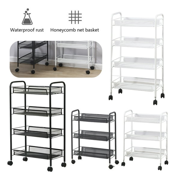 SNNROO 4-Tier Rolling Utility Cart Mobile Storage Organizer with Locking Wheels and 4 Hooks for Kitchen Bathroom Laundry Narrow Places, Black
