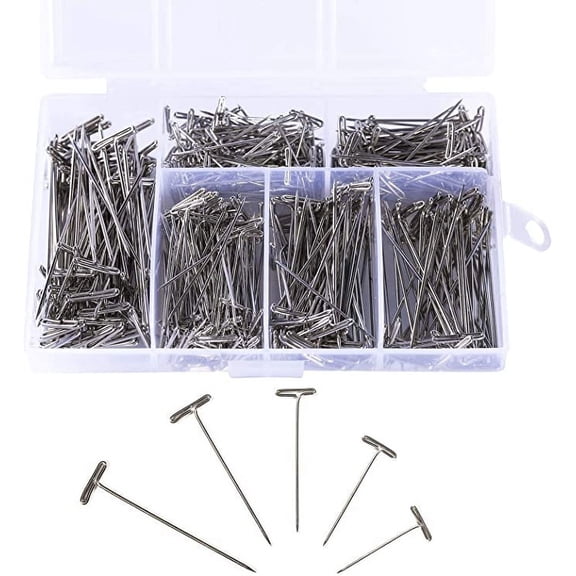 SNNROO 450 Pieces Nickel Plated Steel T-Pins Assorted Size 1 Inch, 1-1/4 Inch, 1-1/2 Inch, 1-3/4 Inch, 2 Inch