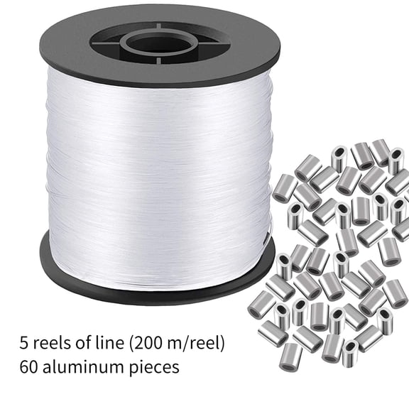 SNNROO 5 Reels of Clear Invisible Hanging Wire 0.9mm, Strong Nylon Thread for Beading Sewing Ornaments with 60Pcs Aluminum Crimping Sleeves