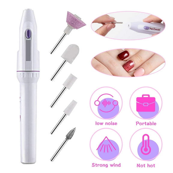 SNNROO 5-in-1 Electric Manicure Set, Nail Drill File Grinder Grooming Kit,Callus Remover Nail Buffer Polisher Nail Art Pedicure Kit for Home Salon,White