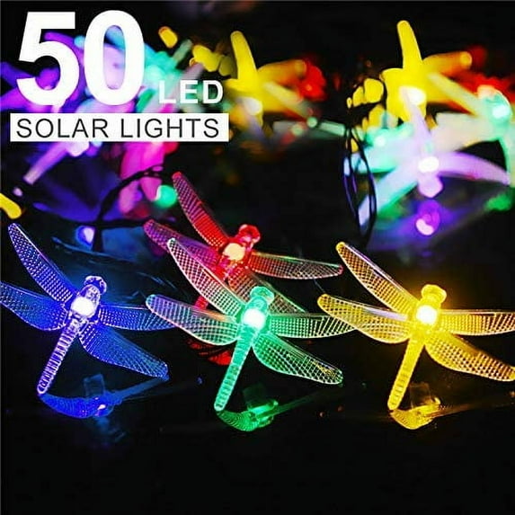 SNNROO 50 LED Dragonfly Lights, Solar String Outdoor Solar Garden Lights, Indoor and Outdoor Decoration Garden Patio Decoration Waterproof Dragonfly Rope Lights Multi-color