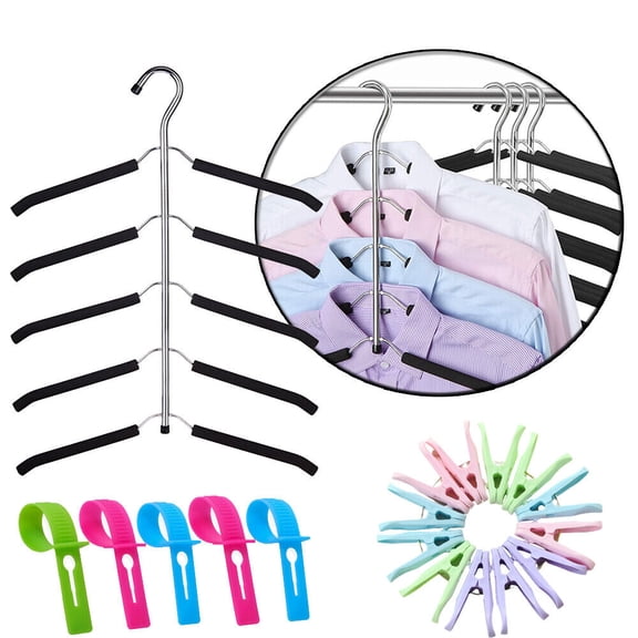 SNNROO Air-Drying Clothing Pin SetMultifunctional 5 in 1 Multi-layer Clothes,5PCS Plastic Windproof Hanger Buckle Fastening Lock(12Pack)
