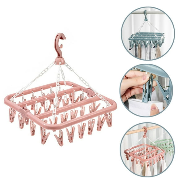 SNNROO Clothes Drying Hanger with 32 Clip and Drip Foldable Hanging Rack for Socks, Bras, Lingerie, Clothes