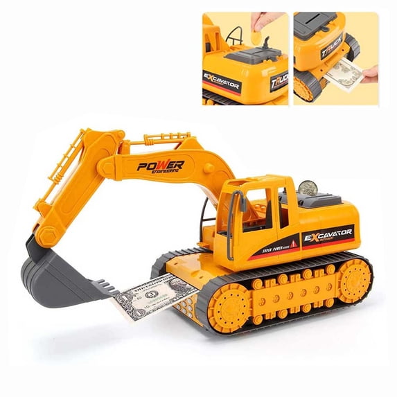 SNNROO Coin Bank Piggy Bank Excavator with Password or Fingerprint Lock, Large Electronic Paper Money Scroll Saving Piggy Banks