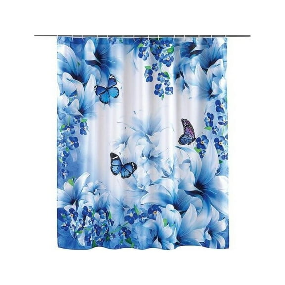 SNNROO Flower Butterfly Shower Curtain Royal Blue Butterflies Spring Nature Dream Fantasy Gargen Home Fabric Bathroom Curtains Decor Set(71 x 71Inch)
