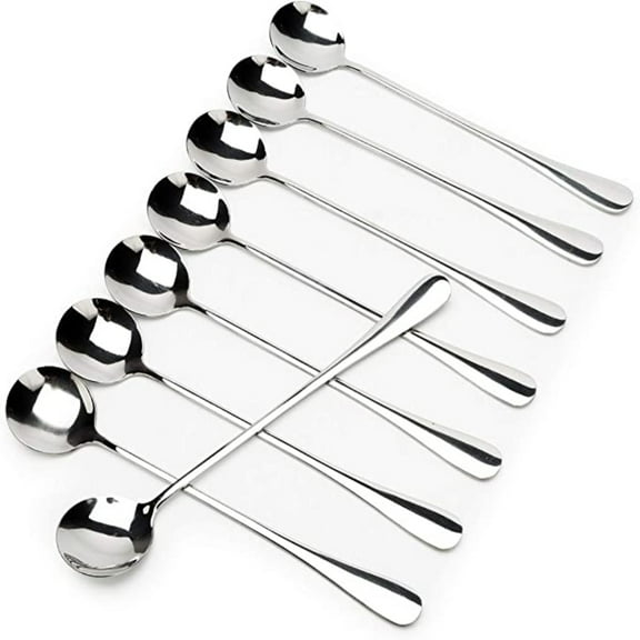 SNNROO Long-handled ice tea spoon, cocktail stir spoons, stainless steel coffee spoons, ice cream scoop Set of 8