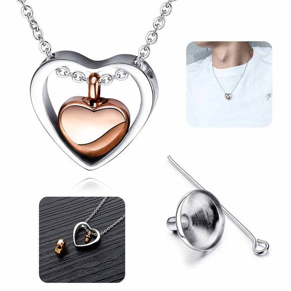 SNNROO Love Heart Cremation Jewelry 14K Rose Gold Plated Urn Necklaces for Ashes Memorial Urn Locket Stainless Steel Keepsake Jewelry