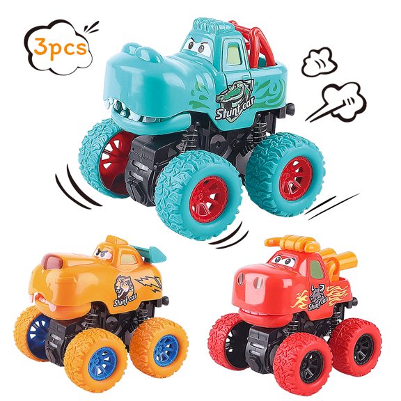 SNNROO Monster Truck Toy Set | 3 Trucks Cars with Lights and Sounds  Friction Powered Push & Go Up to 30 Meters for Boys & Girls 3 4 5 6 7 8 Years Old