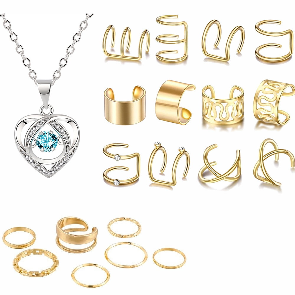 SNNROO Necklace Ring Earrings Jewelry Set（6 Pairs Stainless Steel Fake ...