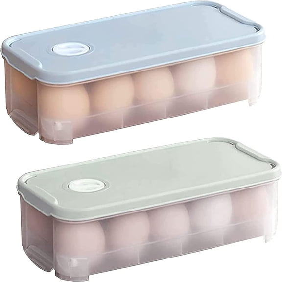 SNNROO Plastic Fridge Egg Trays Storage Container 2pcs Egg Holder Storage Container Plastic Portable Stackable Transparent Refrigerator Egg Holder With Lid For 10 Eggs