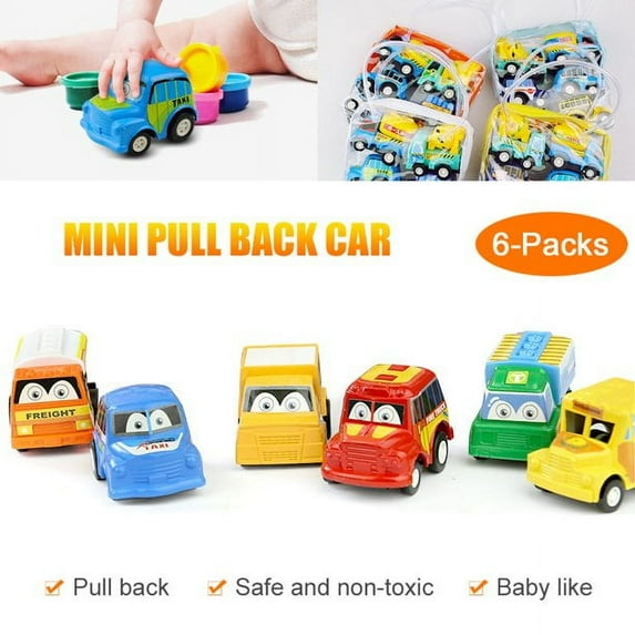 SNNROO Pull Back Cars for Toddlers, 6 Pack Construction Vehicles Toys for Baby Kids 1 2 3 Years Old Boys Child, Friction Powered Pull Back and Go Mini Vehicles for Kids Party Favors Birthday Game