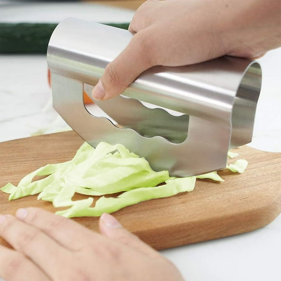 SNNROO Salad Chopper with Double Blade Protective Covers and Cut Finger Protection Tool Stainless Steel, This Mincing Knife to Cutting Up Salad Safer