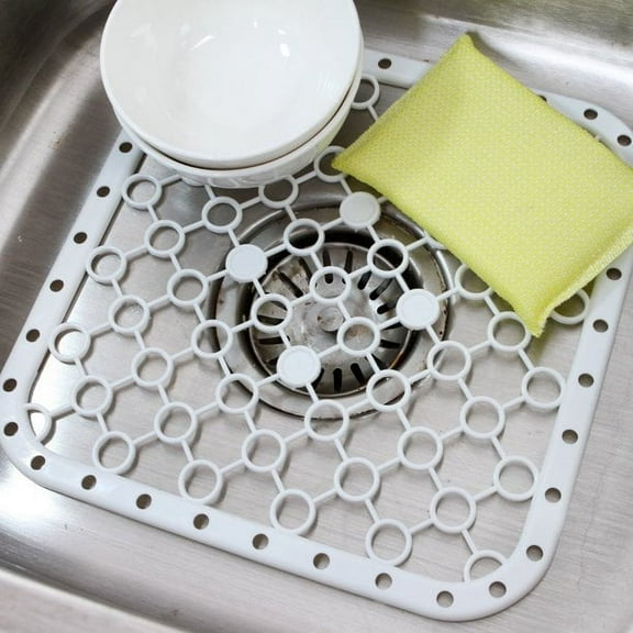 SNNROO Silicone Sink Protector Mat - Cover Sink Mat for Kitchen - Silicone Saver Sink Mat Rubber Sink Mats with Drainage Holes, Drying Rack Silicone Sink Mat, Kitchen Sink Dish Drying Mat-White