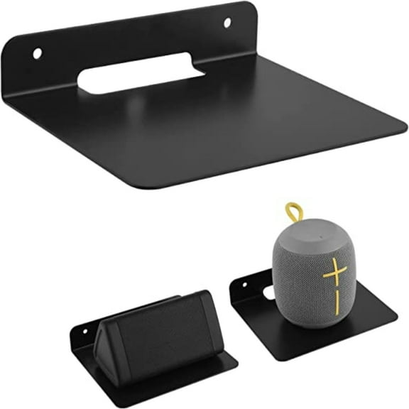 SNNROO Small Wall Shelf Speaker Stand, Small Shelf Speaker Mount for Bluetooth Speaker, Webcam, Cell Phones, Mesh Router,Toy Display Shelf Metal Black Shelf (X-Small)
