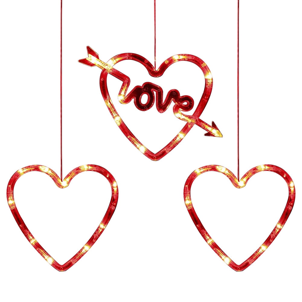 SNNROO Valentines Day Decor, 3 Pack Red Heart-Shaped Love Window