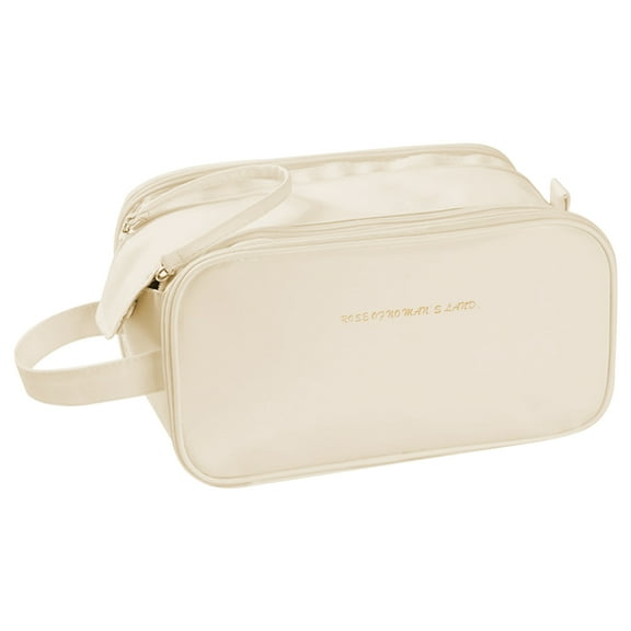 SNOMEL Travel Makeup Bag Organizer, Large Capacity Toiletry Bags for Traveling, Flat Open Waterproof PU Leather Cosmetic Bag with Compartments and Handles (White)