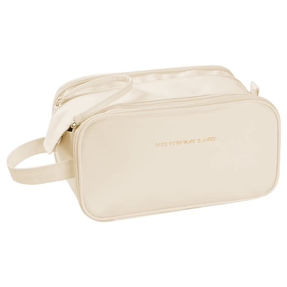 SNOMEL Travel Makeup Bag Organizer, Large Capacity Toiletry Bags for Traveling, Flat Open Waterproof PU Leather Cosmetic Bag with Compartments and Handles (White)