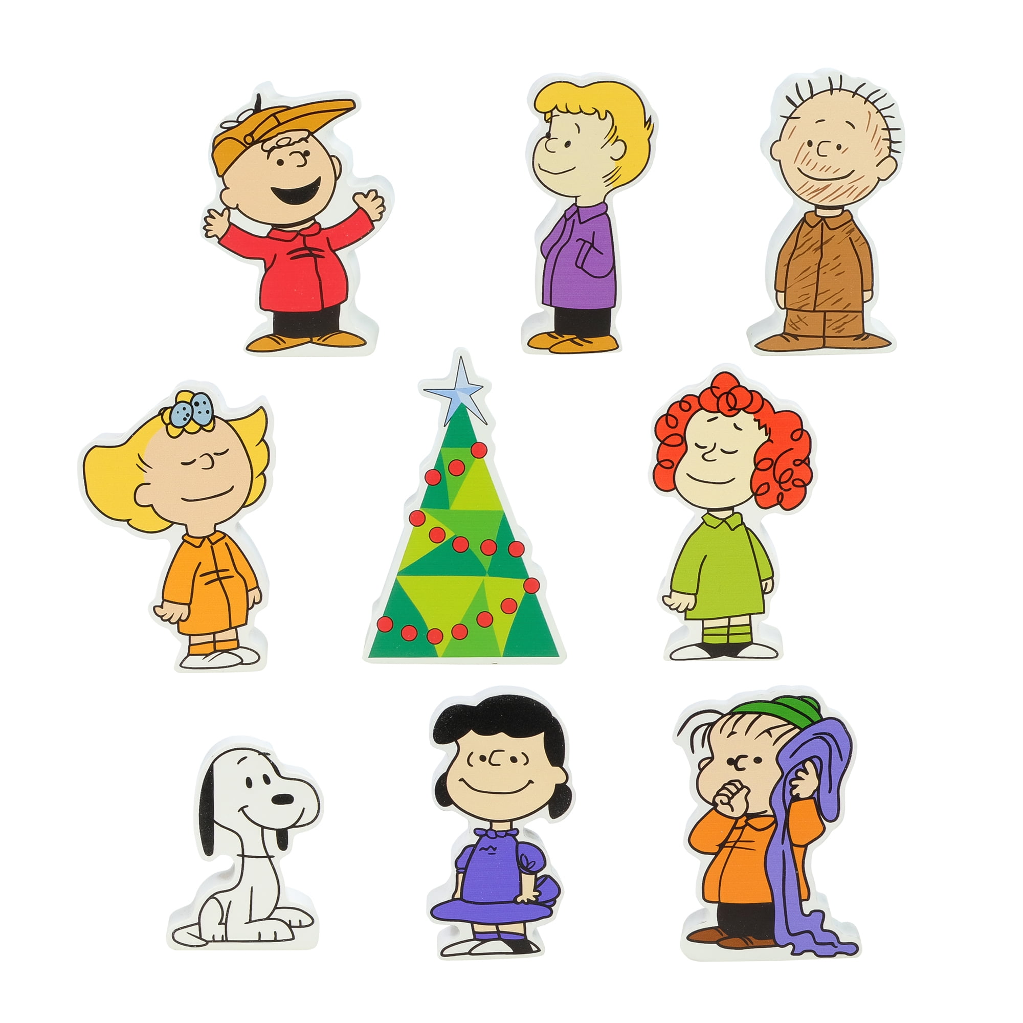 Peanuts, 9 Piece Boxed Figurine Set, Wood Block, Tabletop Décor