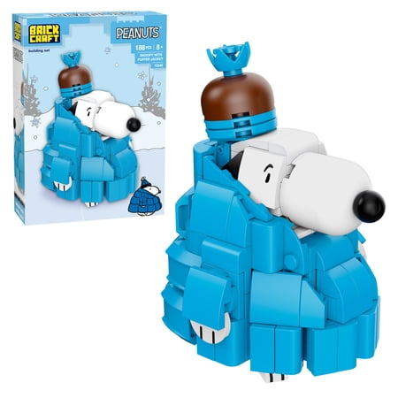 Brickcraft Peanuts Snoopy with Puffer Jacket Building Kit (188-Piece Set), Collectible Winter Snoopy Toy, Seasonal Brick Display