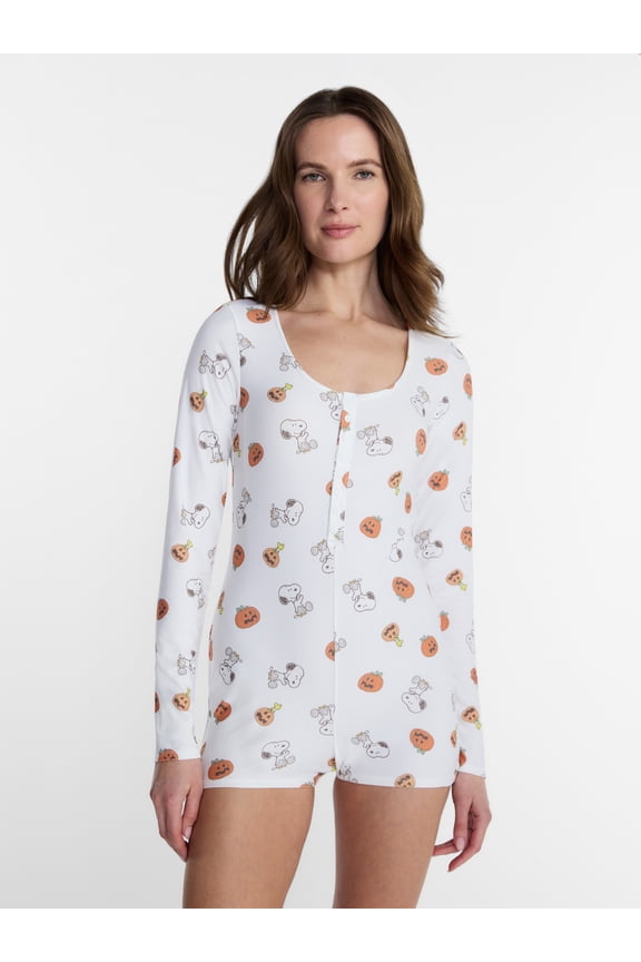 Snoopy Women's and Women's Plus Pumpkin One Piece Sleep Romper, Sizes XS-2X