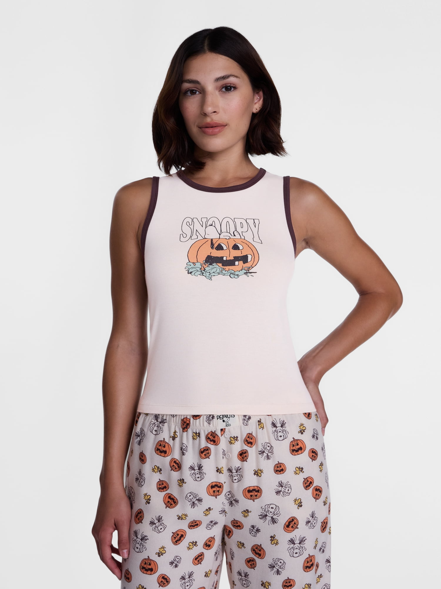 Peanuts Women's and Women's Plus Size Snoopy Pumpkin Sleep Tank Top, Sizes XS-2X