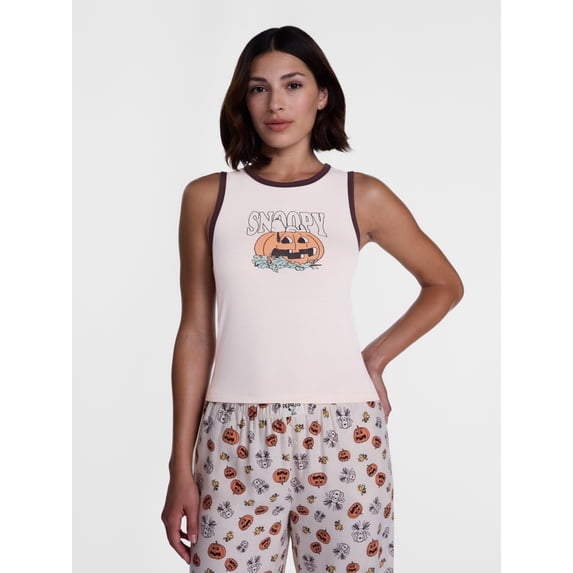 Peanuts Women's and Women's Plus Size Snoopy Pumpkin Sleep Tank Top, Sizes XS-2X