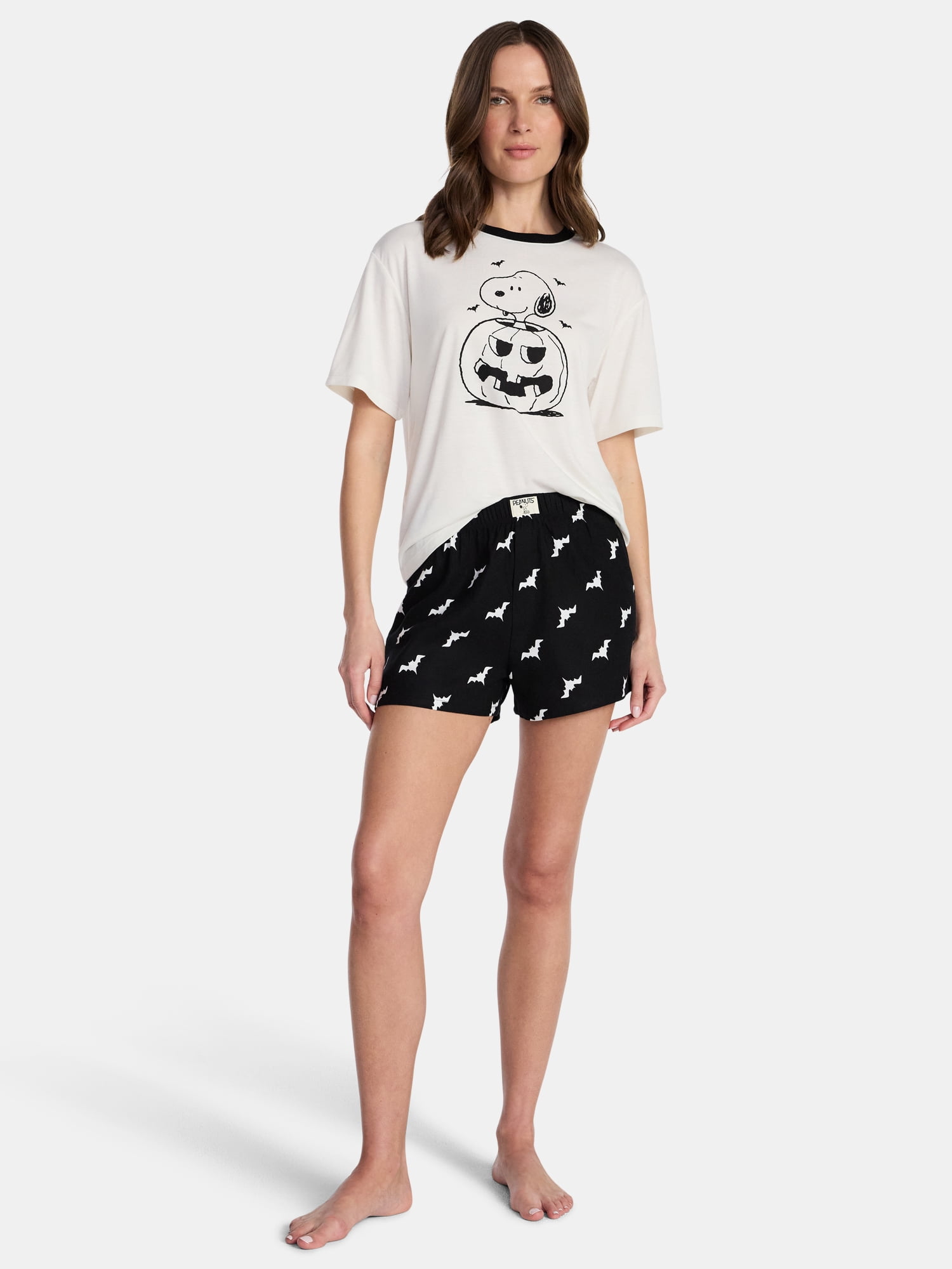 Peanuts Snoopy Women's and Women's Plus Pumpkin Tee and Shorts Sleep Set, 2-Piece, Sizes XS-2X