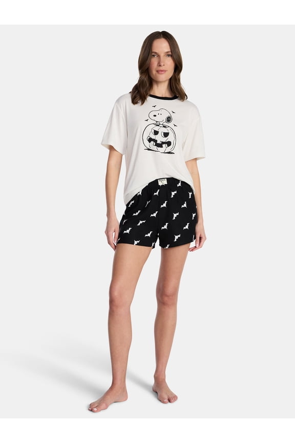 Snoopy Women's and Women's Plus Pumpkin Tee and Shorts Sleep Set, 2-Piece, Sizes XS-2X