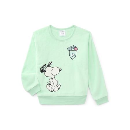 Snoopy Girls Graphic Plush Sweatshirt with Embroidery, Sizes 4-16