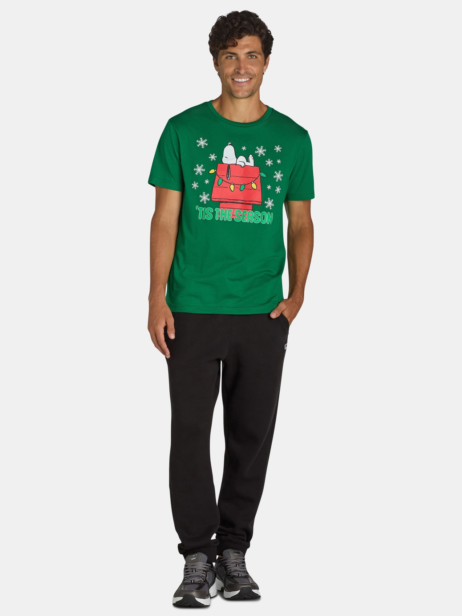 Snoopy Men's & Big Men's 'Tis the Season Graphic Tee with Short Sleeves, Sizes XS-3XL