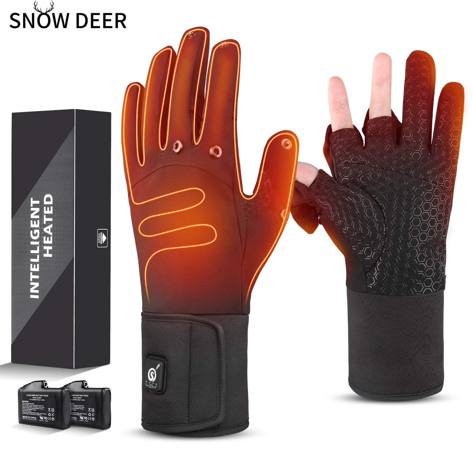 SNOW DEER Heated Fishing Gloves for Women Men Rechargeable Waterproof,Finger Dexterity Electric Heated Gloves for Cold Weather,Winter Hand Warmers Gloves for Hunting Photography Cycling Working