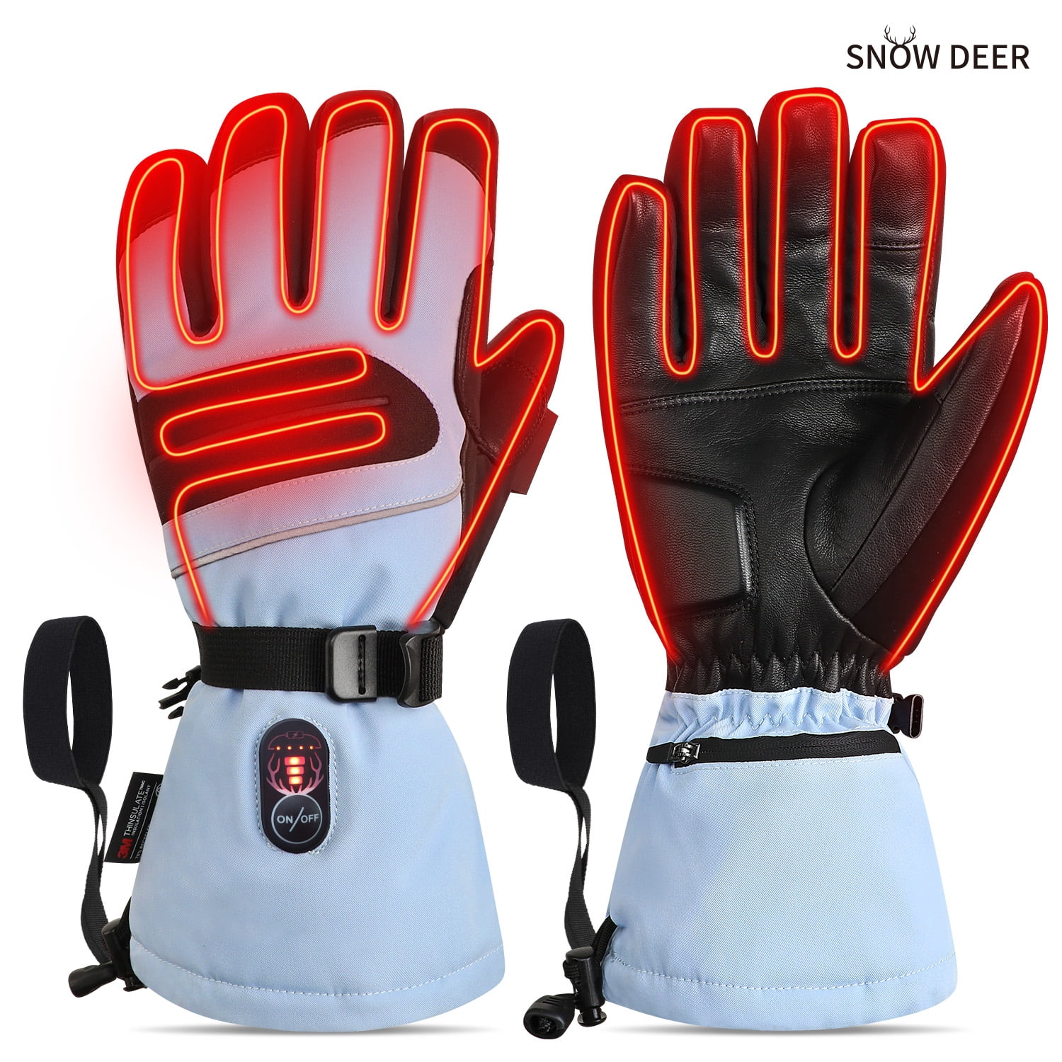 SNOW DEER Heated Gloves for Men Women Heated Ski Gloves 10h Warm 7.4V 3000mAh Battery Fast Charging Thick Lining Waterproof Goatskin Palm Anti Loss Lanyard Outdoor Skiing Snowboarding for Winter