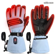 SNOW DEER Heated Gloves for Men Women Heated Ski Gloves 10h Warm 7.4V 3000mAh Battery Fast Charging Thick Lining Waterproof Goatskin Palm Anti Loss Lanyard Outdoor Skiing Snowboarding for Winter