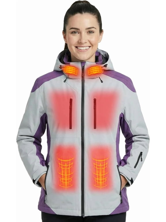 Heated Jacket for Women, 5-Zone Dual Control Heating, Water-Resistant Windproof Coat for Hiking Skiing Outdoor