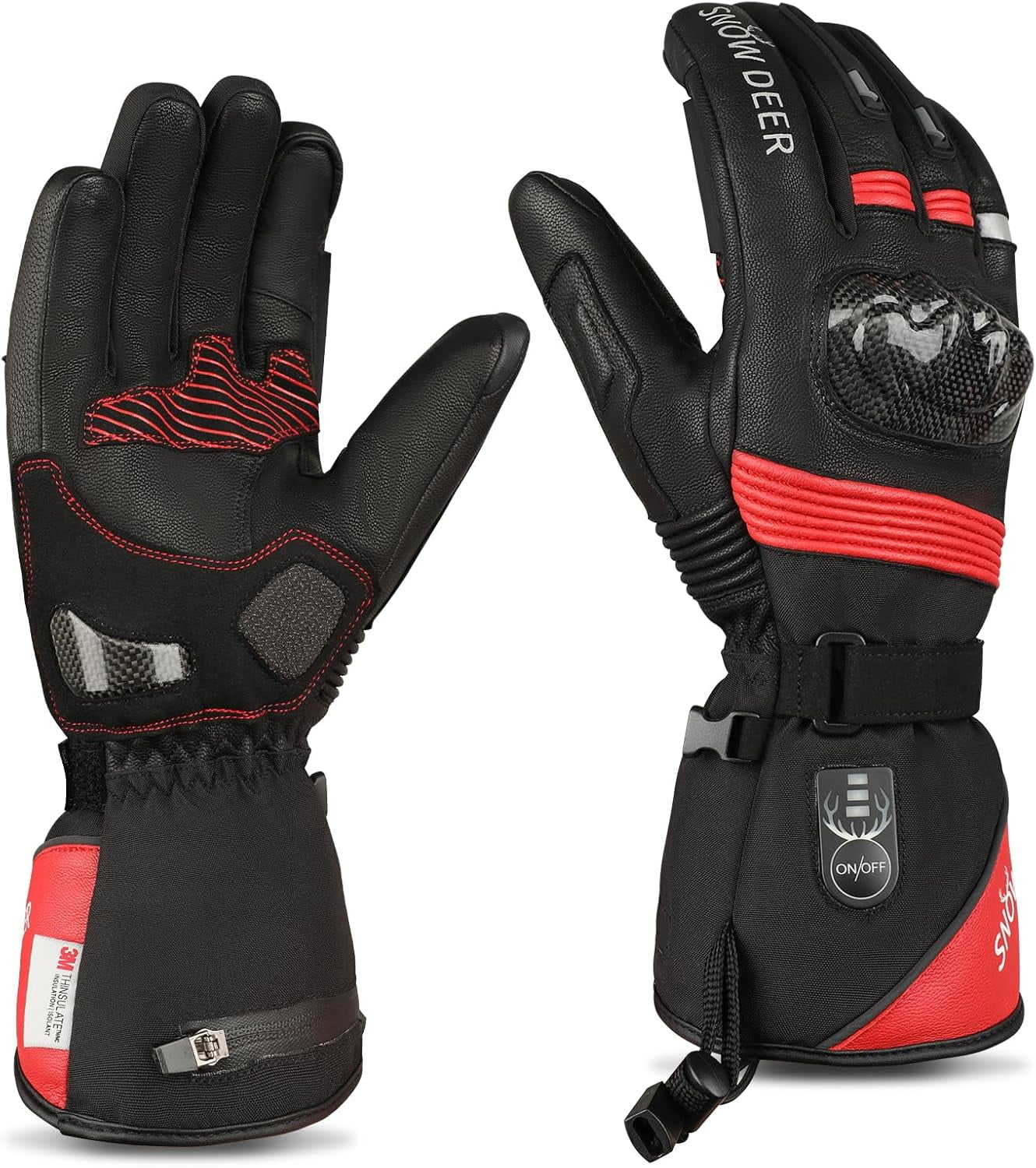 SNOW DEER Heated Motorcycle Gloves,7.4V 3000MAH Electric Rechargeable Battery Waterproof Riding Gloves Men Women for Winter Biking Cycling Ski Snow Insulated Glove Hand Warmer Moto Gloves